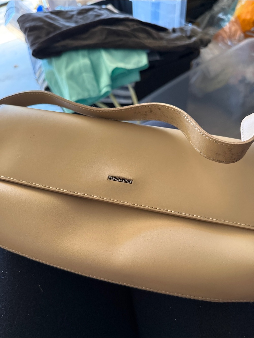 Fendissime Cream Shoulder Bag with Sleek Strap